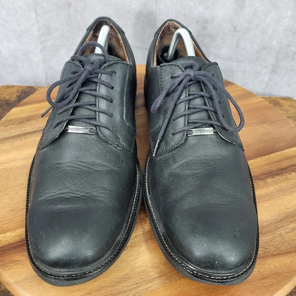 Clarks Oxford Shoes Mens 11 M‎ Black Leather Waterproof Lace Up Casual 82465